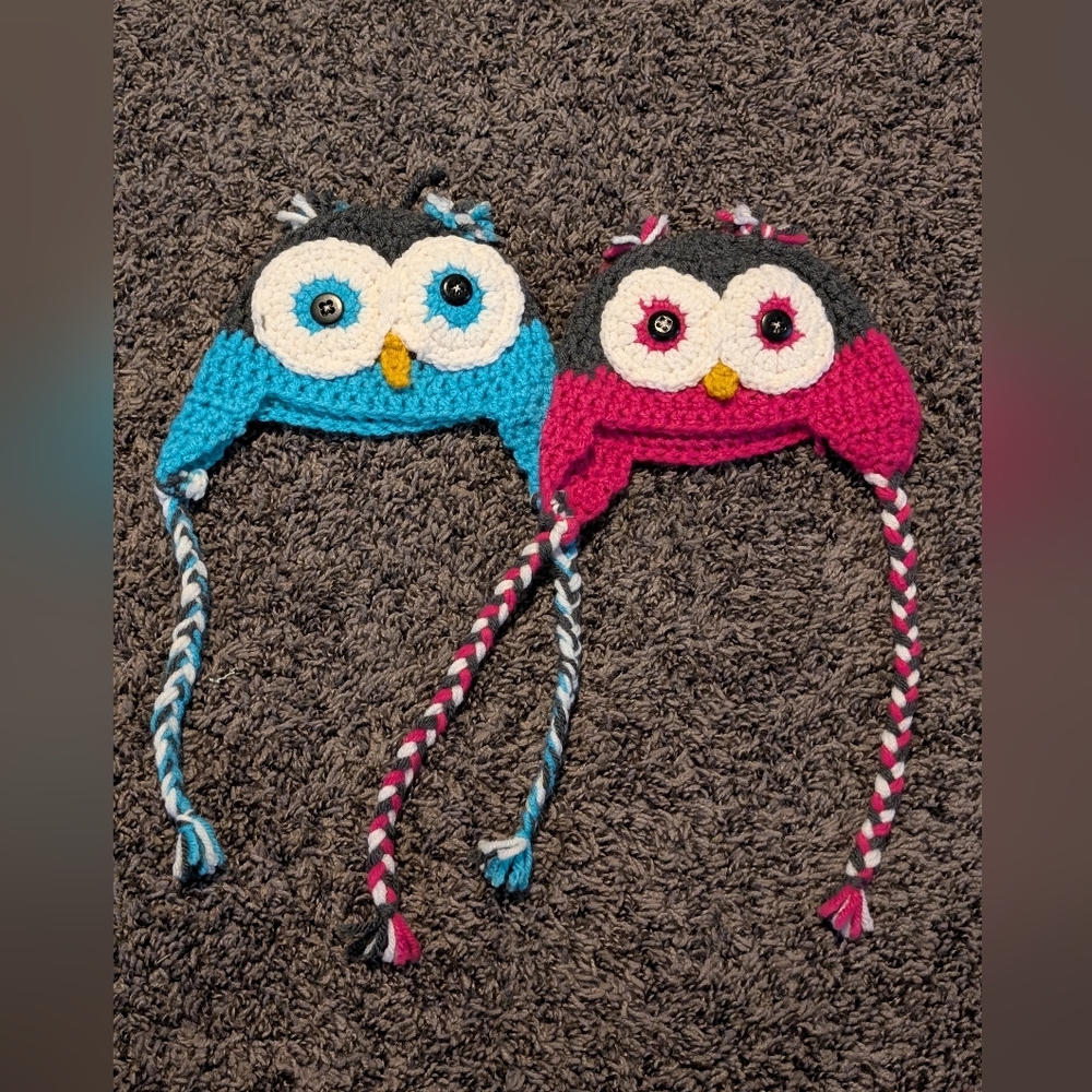 Cute Owl Knit Hats in Blue and Pink